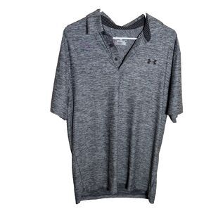 Under Armour Polo Shirt Men's Medium Gray Short Sleeve Collared Loose Athletic